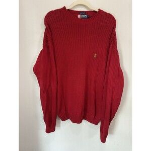 Vintage Red Chaps Ralph Lauren Cotton Cable Knit Sweater Sz L 90s Fisherman